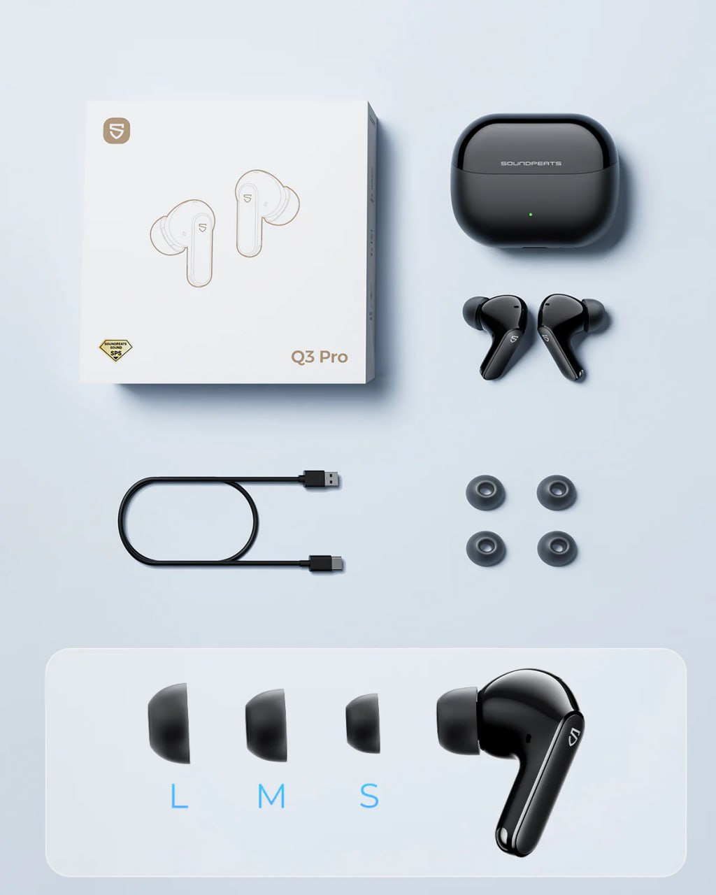 SOUNDPEATS Q3 Pro - Écouteurs Bluetooth 6.0 ANC -38dB - 42h - 13mm - IP55