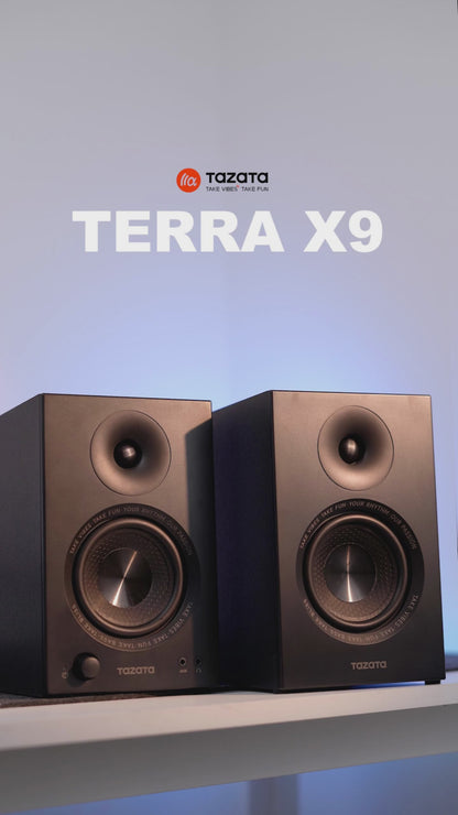 TAZATA TERRA X9 - Enceintes de bibliothèque, égaliseur, enceintes de bureau d'intérieur avec entrées Bluetooth, AUX, RAC et OPT