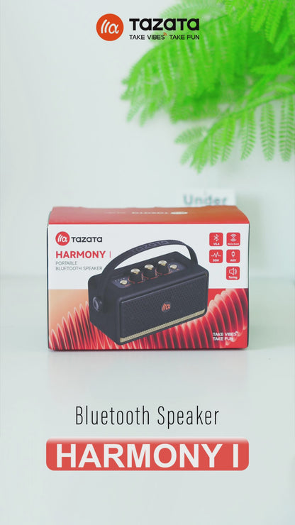 TAZATA HARMONY I - Enceinte rétro domestique 30 W BT V5.4 : boutons de réglage des basses et des aigus + entrée auxiliaire
