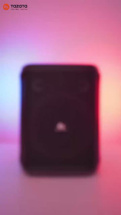 TAZATA PARTY 1200 avec 2 micros - Enceinte Bluetooth extérieure 120 W - Bluetooth 6.0, étanchéité IPX4, batterie 5200 mAh et 10 h d'autonomie