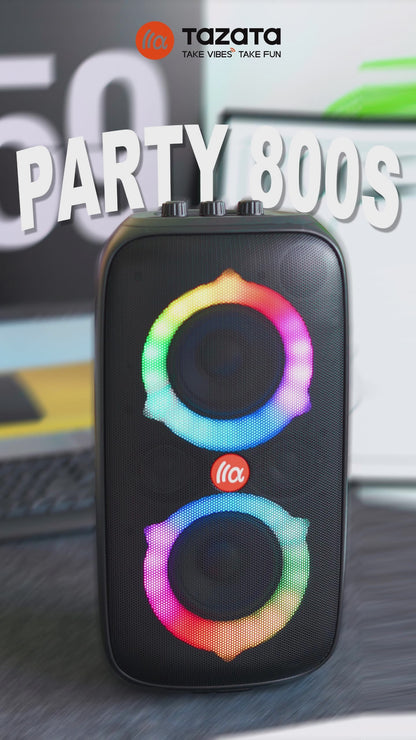 TAZATA Party 800S - Haut-parleur de fête Bluetooth avec microphone, port de guitare avec sortie de 80 watts étanche IPX4