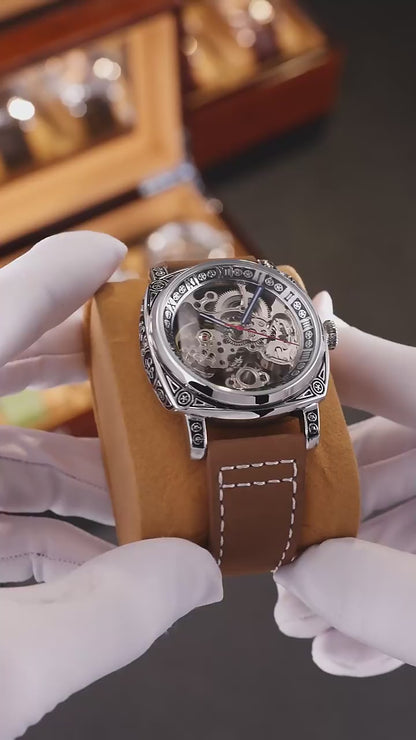 SKMEI - Montre mécanique pour homme, étanche 3 ATM, automatique, bracelet en cuir