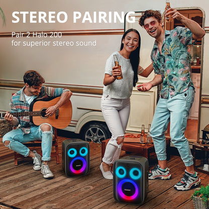 Tronsmart Halo 200 -  120 W - Indice de protection IP  IPX4 - Autonomie   18 heures - Poids du produit  7kg - 2 x Micros sans fil
