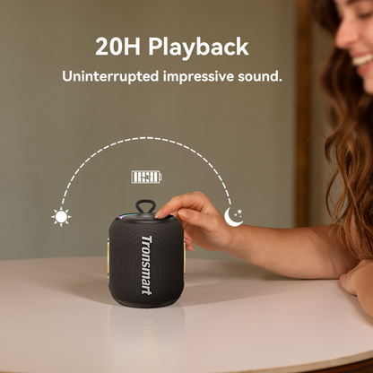 Tronsmart T8 mini  Enceinte d'extérieur portable - 16 Watt- Son équilibré à 360° - 20 heures d'autonomie de batterie -  microphone intégré - étanchéité IPX7 - couplage TWS -