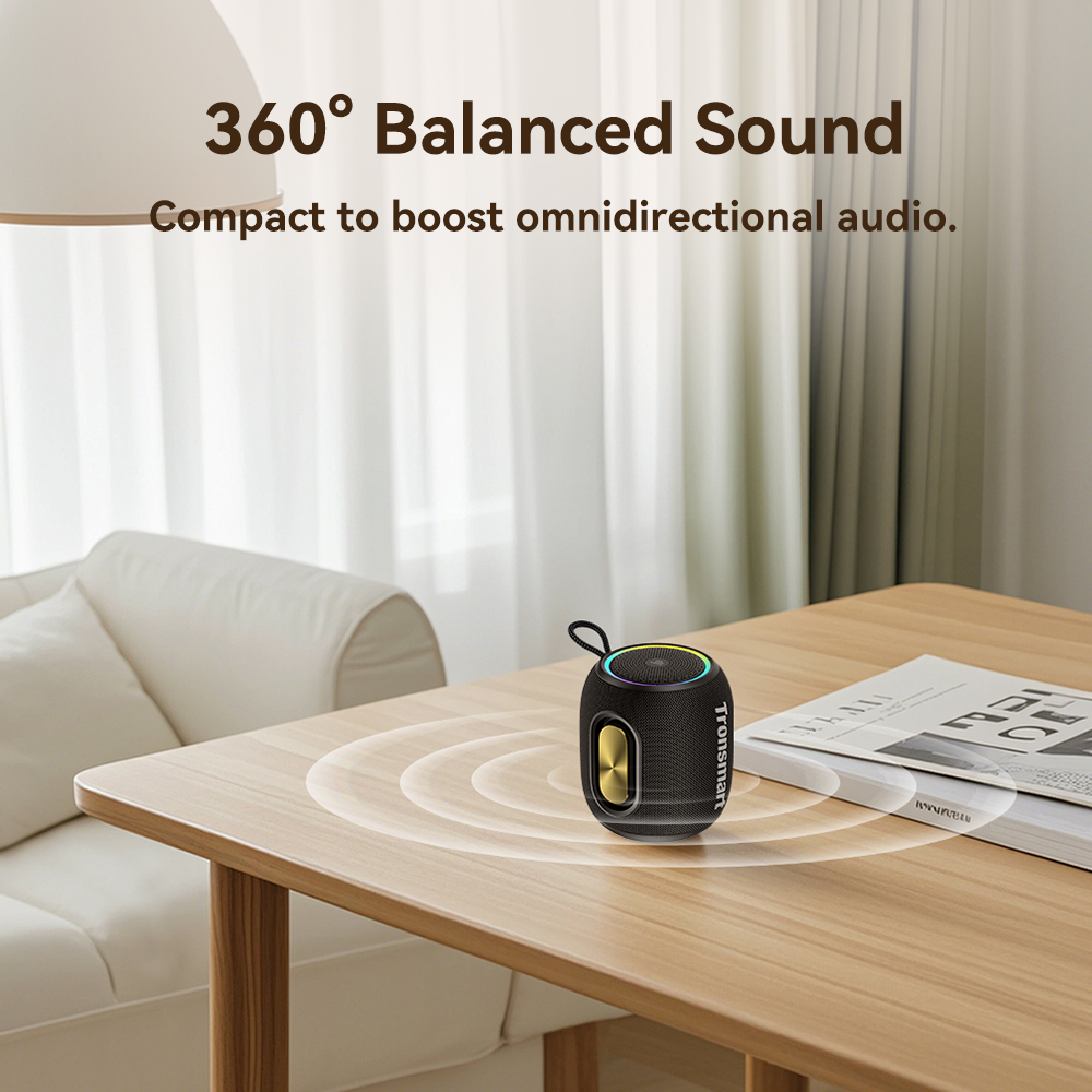 Tronsmart T8 mini  Enceinte d'extérieur portable - 16 Watt- Son équilibré à 360° - 20 heures d'autonomie de batterie -  microphone intégré - étanchéité IPX7 - couplage TWS -