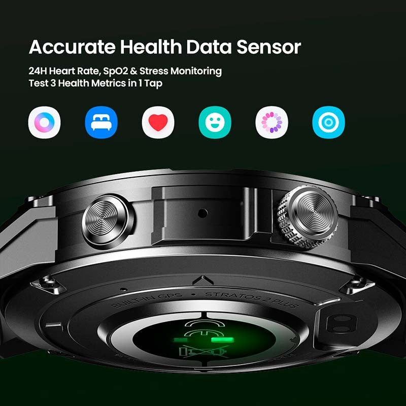 Zeblaze Stratos 2 Plus - Montre connectée GPS, 27j batterie, 1000 nits, Acier inoxydable